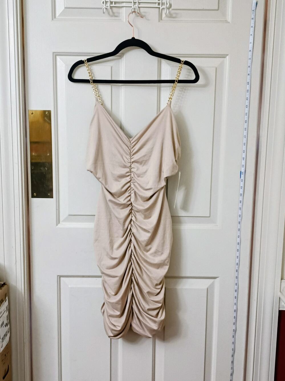 Almost Famous - Gold Chain Ruched Bodycon Sexy Cutout Mini Dress - Sz XL - NWT